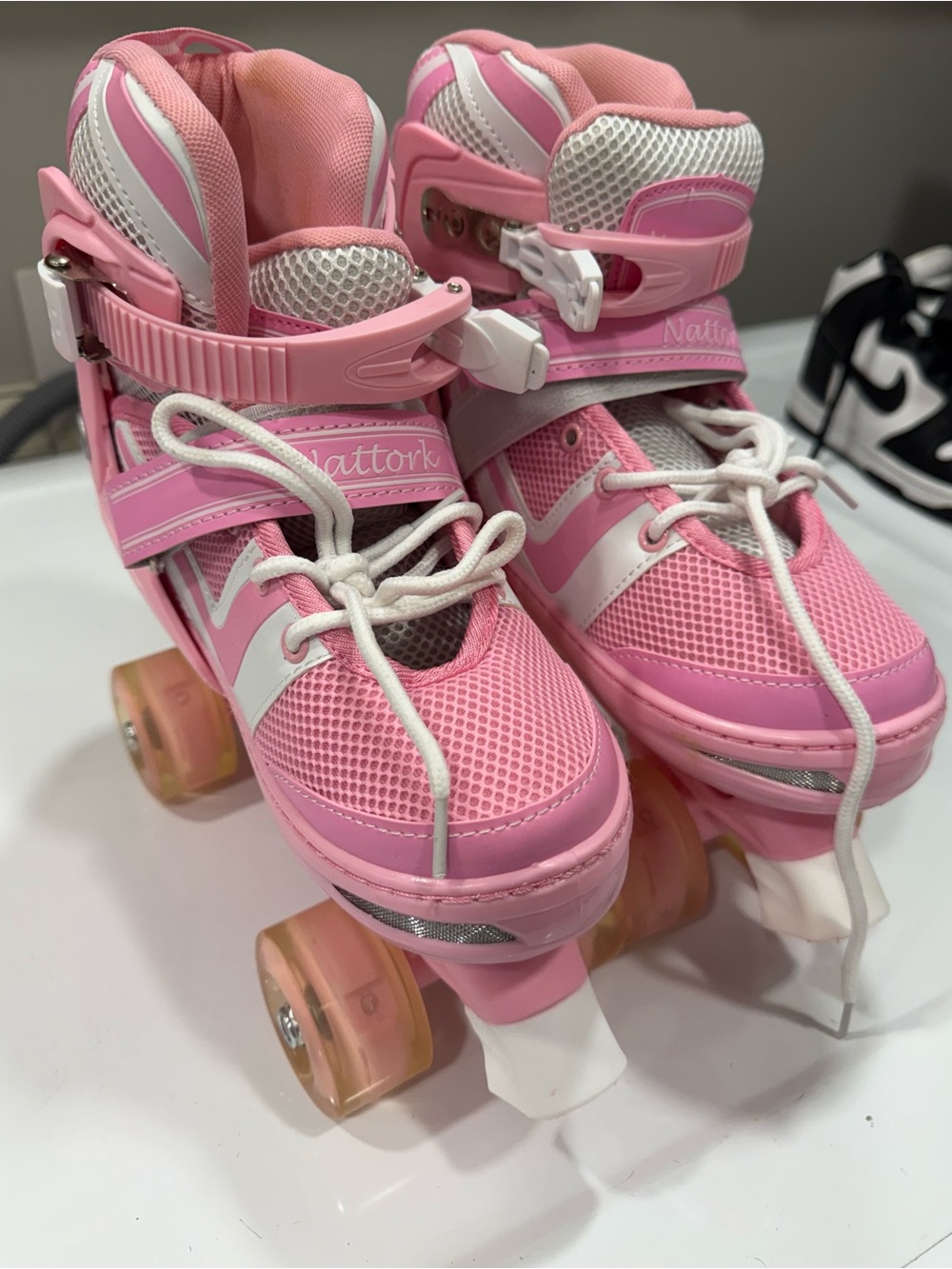 Girls' Pink Mesh Quad Roller Skates with Secure Straps